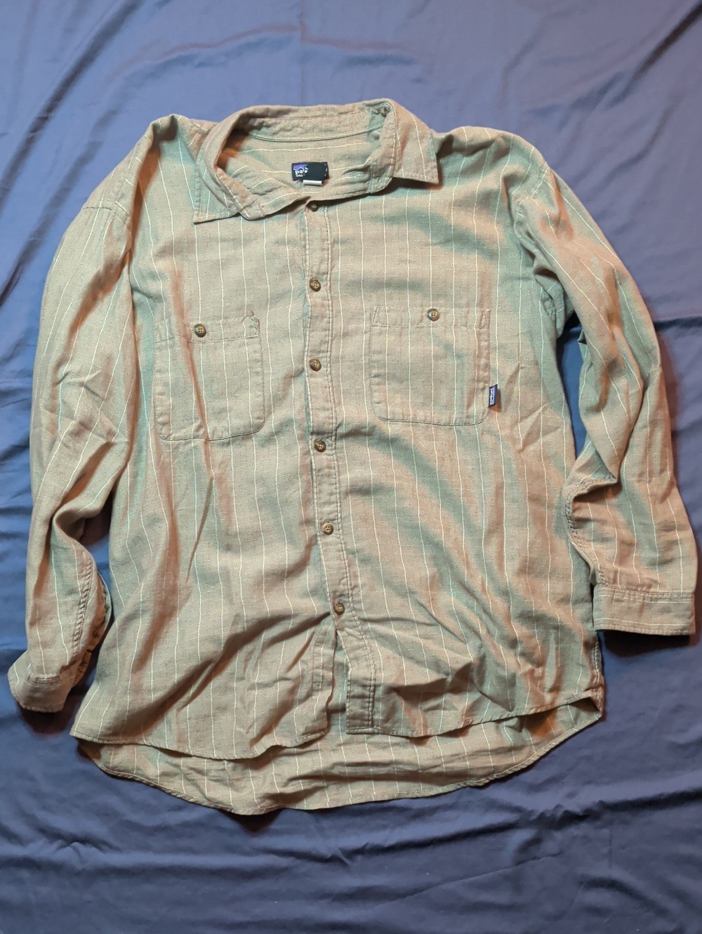 Patagonia Men's Olive Green Striped Button-Up Shirt